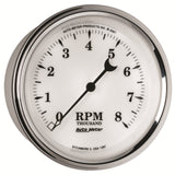 GAUGE, TACHOMETER, 3 3/8in, 8K RPM, IN-DASH, OLD TYME WHITE II