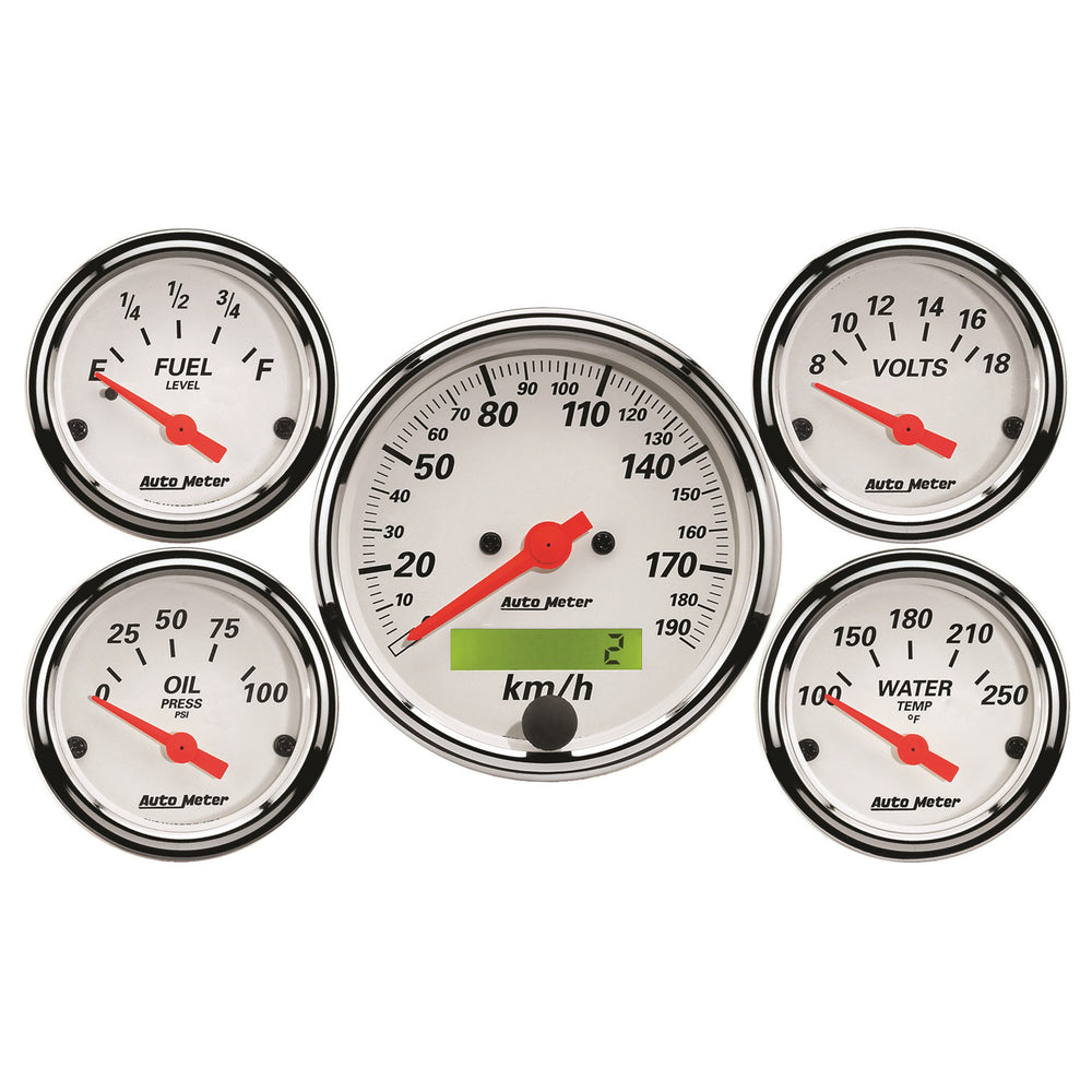 GAUGE KIT, 5 PC., 3 1/8in & 2 1/16in, ELEC. KM/H SPEEDO., ARCTIC WHITE