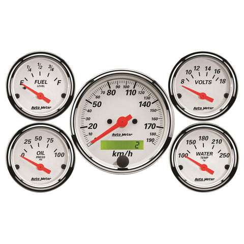 GAUGE KIT, 5 PC., 3 1/8in & 2 1/16in, ELEC. KM/H SPEEDO., ARCTIC WHITE