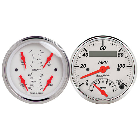 GAUGE KIT, 2 PC., QUAD & TACH/SPEEDO, 3 3/8in, ARCTIC WHITE