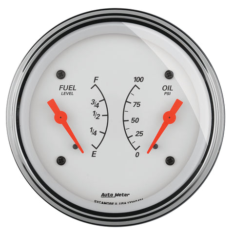 GAUGE, DUAL, FUEL & OILP, 3 3/8in, 240OE-33OF & 100PSI, ELEC, ARCTIC WHITE