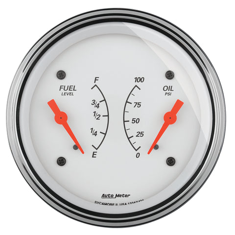 GAUGE, DUAL, FUEL & OILP, 3 3/8in, 0OE-90OF & 100PSI, ELEC, ARCTIC WHITE
