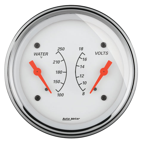 GAUGE, DUAL, WTMP & VOLT, 3 3/8in, 250?F & 18V, ELEC, ARCTIC WHITE