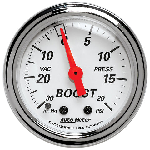 GAUGE, VAC/BOOST, 2 1/16in, 30INHG-20PSI, MECHANICAL, ARCTIC WHITE