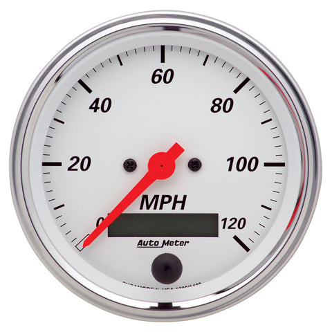 GAUGE, SPEEDOMETER, 3 3/8in, 120MPH, ELEC. PROG. W/ LCD ODO, ARCTIC WHITE
