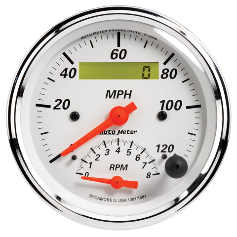 GAUGE, TACH/SPEEDO, 3 3/8in, 120MPH & 8K RPM, ELEC. PROGRAM., ARCTIC WHITE