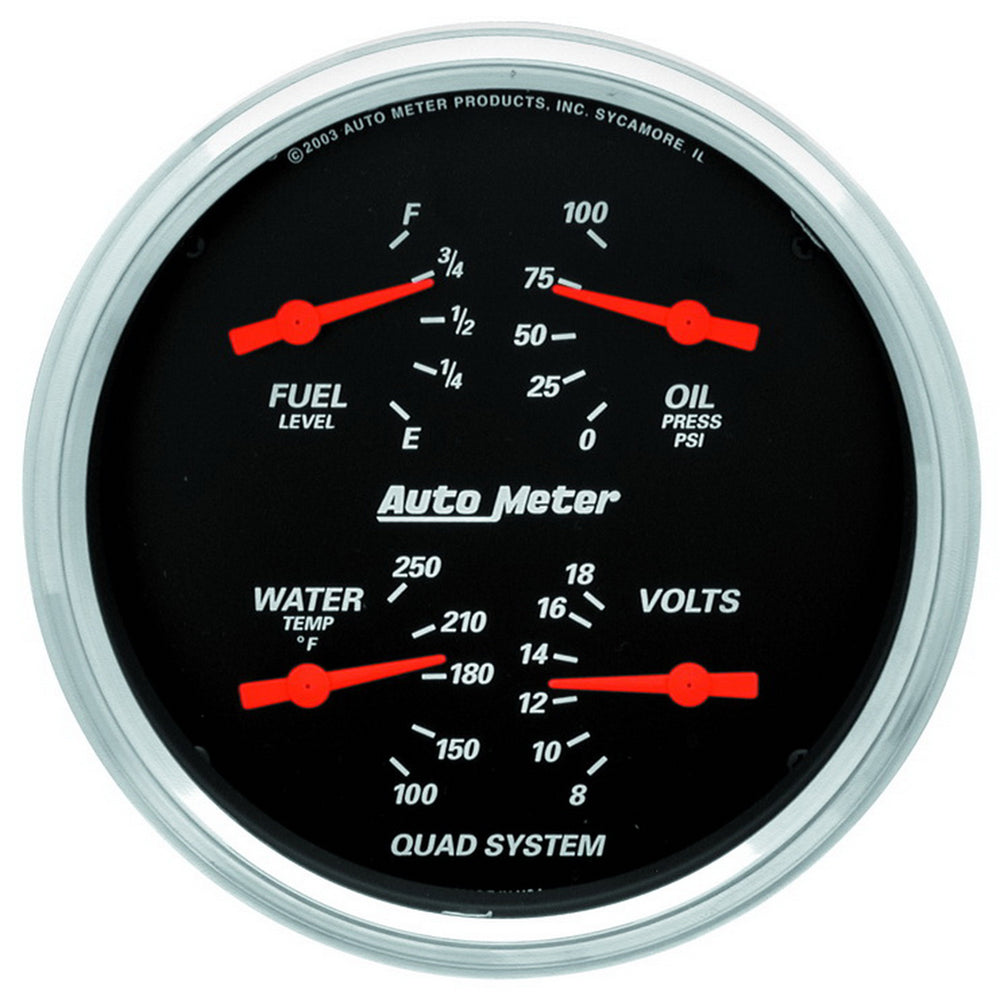 GAUGE KIT, 2 PC., QUAD & SPEEDOMETER, 5in, DESIGNER BLACK