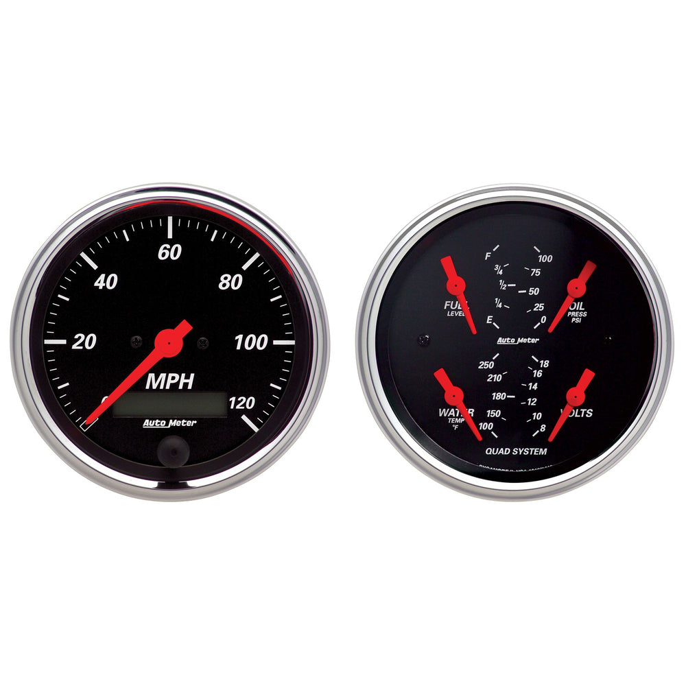 GAUGE KIT, 2 PC., QUAD & SPEEDOMETER, 3 3/8in, DESIGNER BLACK
