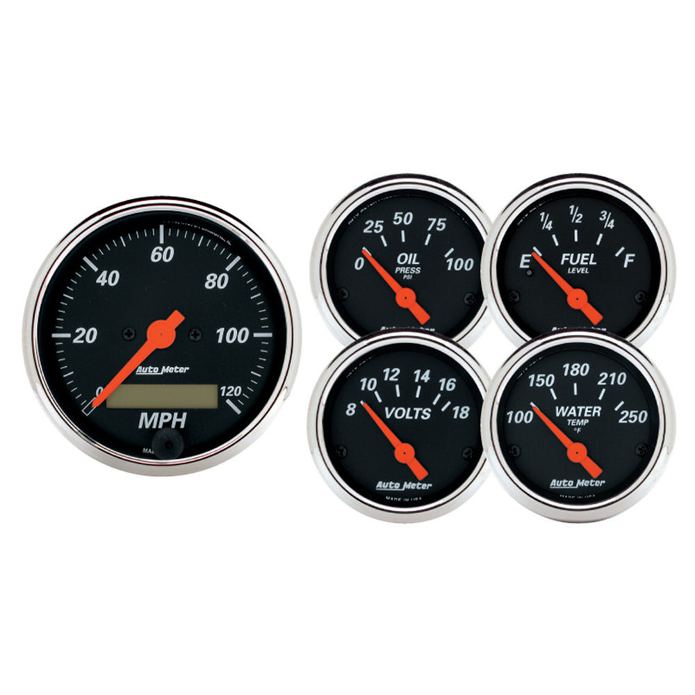 GAUGE KIT, 5 PC., 3 1/8in & 2 1/16in, ELEC. SPEEDOMETER, DESIGNER BLACK