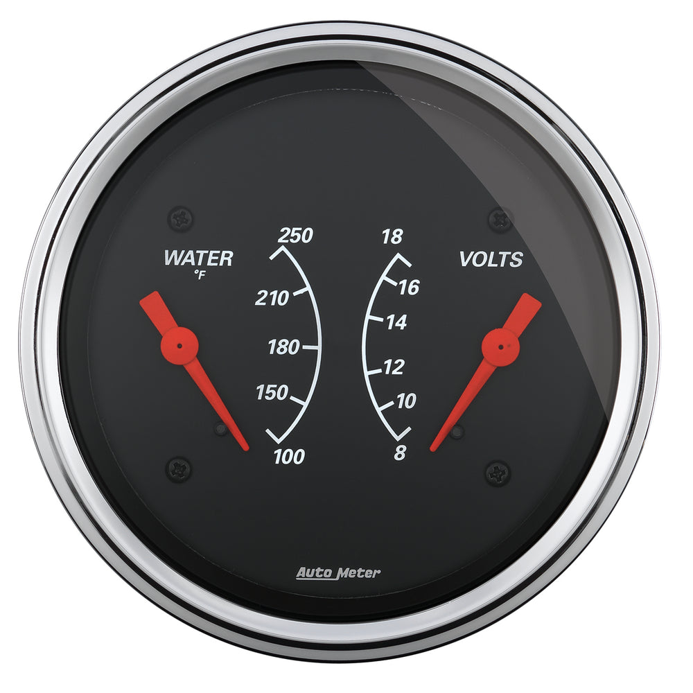 GAUGE, DUAL, WTMP & VOLT, 3 3/8in, 250?F & 18V, ELEC, DESIGNER BLACK