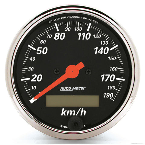 GAUGE, SPEEDOMETER, 3 1/8in, 190KM/H, ELEC. PROG. W/ LCD ODO, DESIGNER BLACK