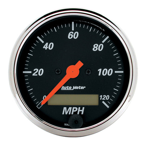 GAUGE, SPEEDO., 3 1/8in, 120MPH, ELEC. PROG. W/ LCD ODO, DESIGNER BLK