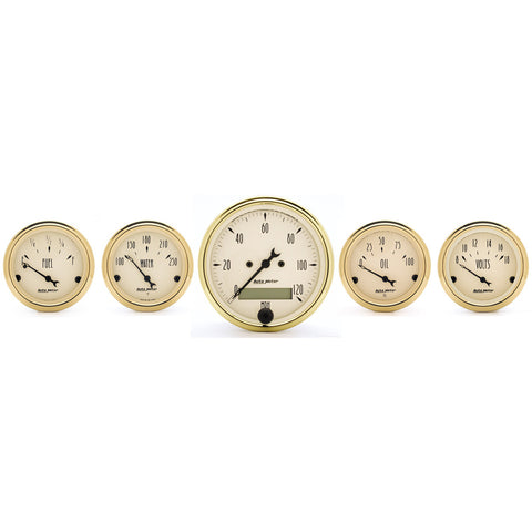 GAUGE KIT, 5 PC., 3 1/8in & 2 1/16in, ELEC. SPEEDOMETER, GOLDEN OLDIES