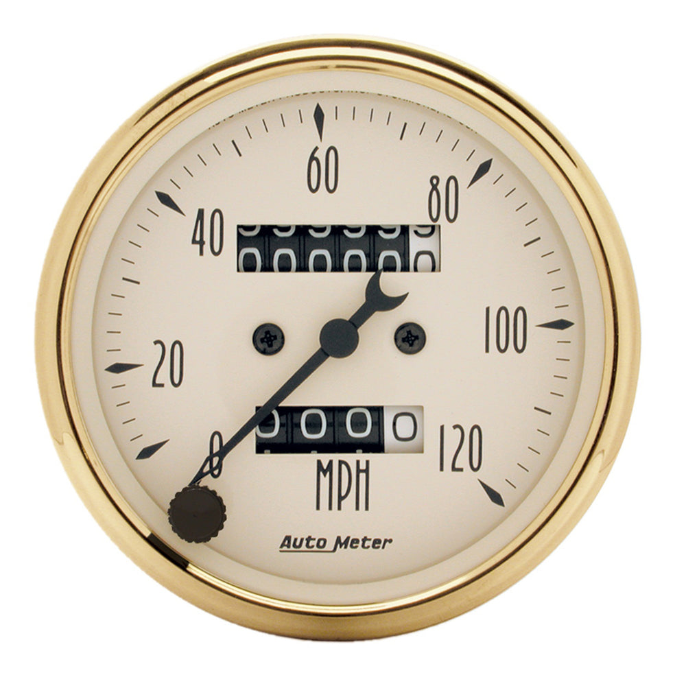 GAUGE, SPEEDOMETER, 3 1/8in, 120MPH, MECHANICAL, BLACK BZL, GOLDEN OLDIES
