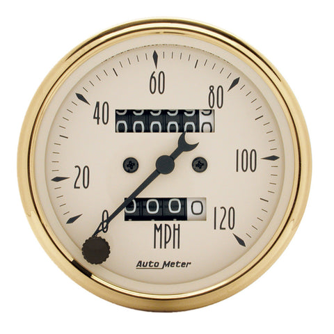 GAUGE, SPEEDOMETER, 3 1/8in, 120MPH, MECHANICAL, BLACK BZL, GOLDEN OLDIES