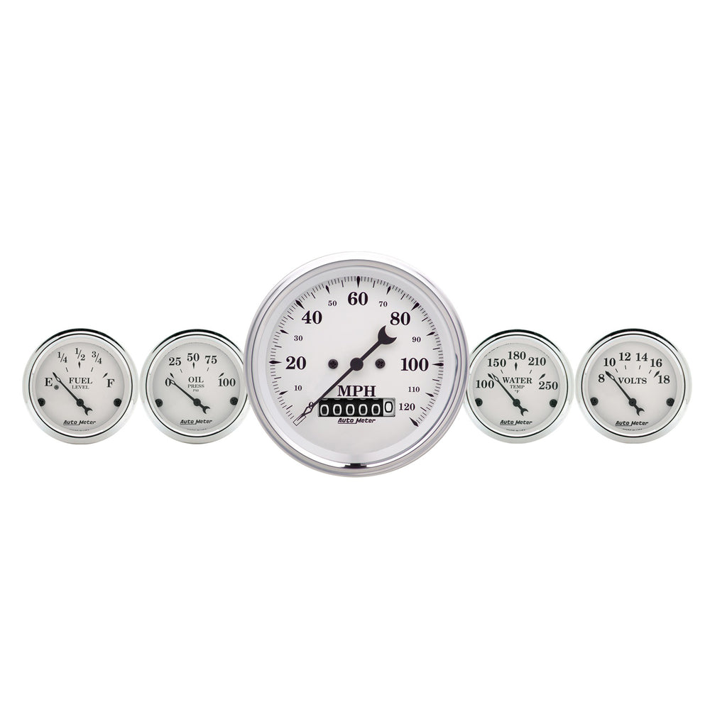 GAUGE KIT, 2 PC., QUAD & SPEEDOMETER, 3 3/8in, OLD TYME WHITE