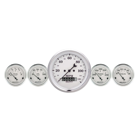 GAUGE KIT, 2 PC., QUAD & SPEEDOMETER, 3 3/8in, OLD TYME WHITE