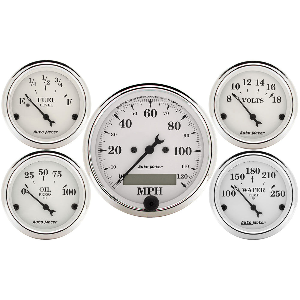 GAUGE KIT, 5 PC., 3 1/8in & 2 1/16in, ELEC. SPEEDOMETER, OLD TYME WHITE