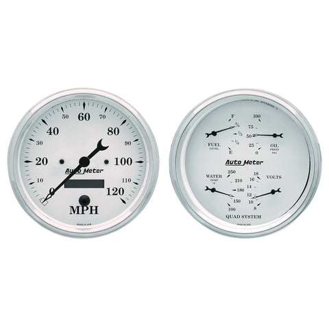 GAUGE KIT, 2 PC., QUAD & SPEEDOMETER, 5in, OLD TYME WHITE