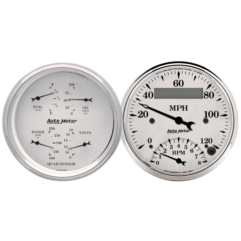 GAUGE KIT, 2 PC., QUAD & TACH/SPEEDO, 3 3/8in, OLD TYME WHITE