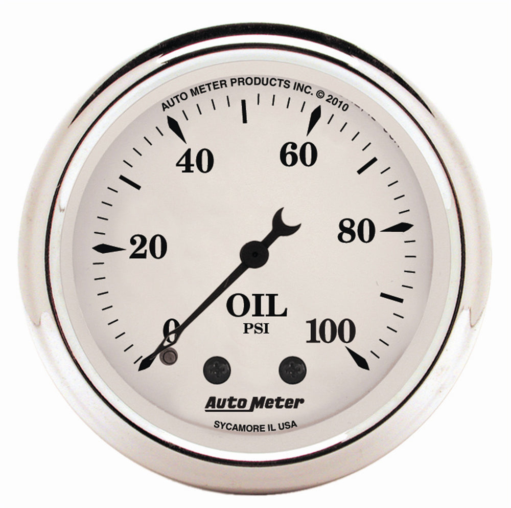 GAUGE, OIL PRESS, 2 1/16in, 100PSI, MECH, OLD TYME WHITE