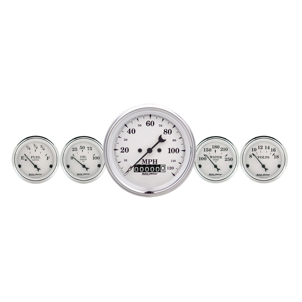 GAUGE KIT, 5 PC., 3 3/8in & 2 1/16in, ELEC. SPEEDOMETER, OLD TYME WHITE