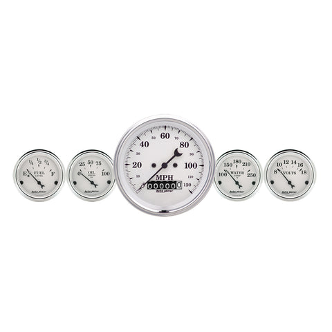 GAUGE KIT, 5 PC., 3 3/8in & 2 1/16in, ELEC. SPEEDOMETER, OLD TYME WHITE