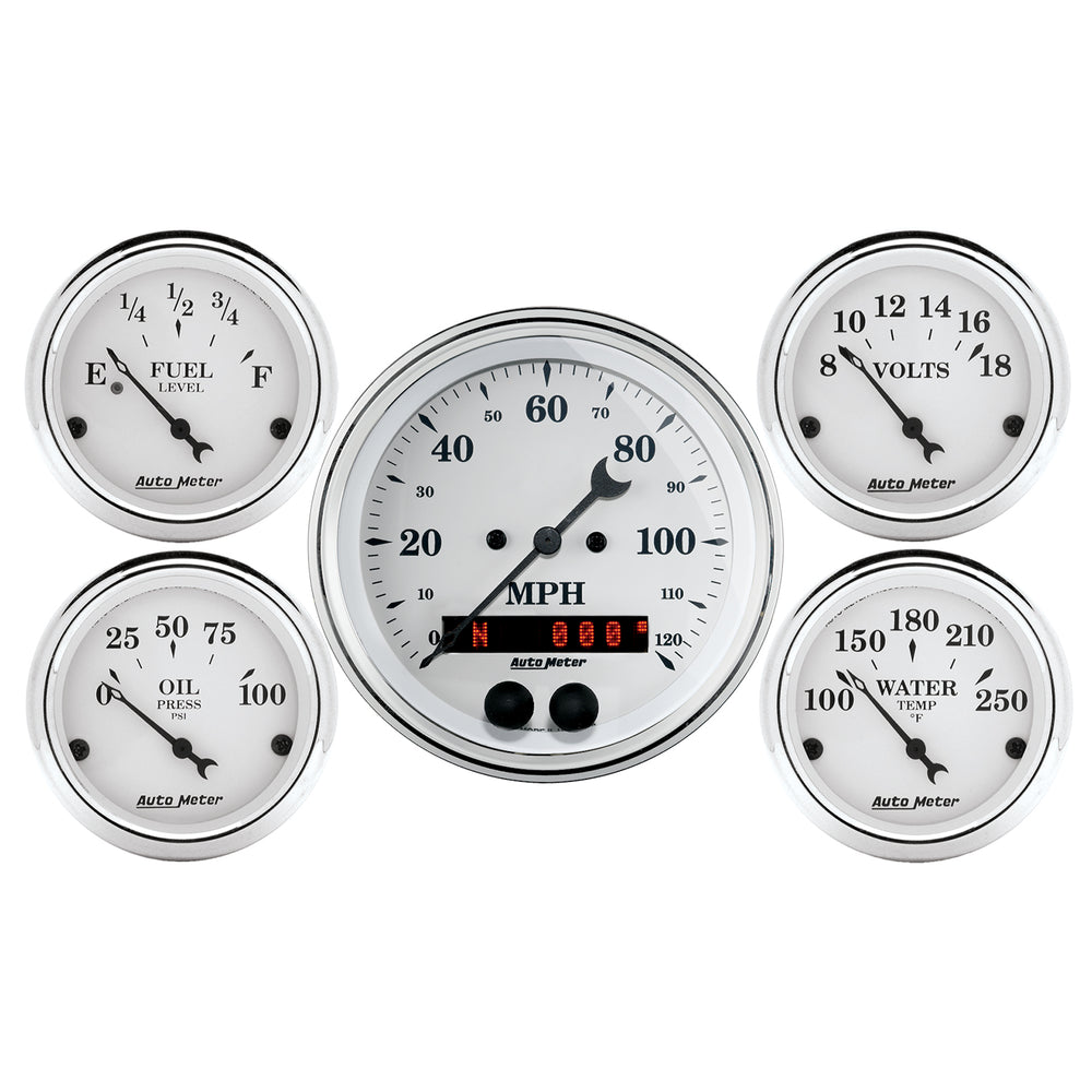 GAUGE KIT, 5 PC., 3 3/8in & 2 1/16in, GPS SPEEDOMETER, OLD TYME WHITE