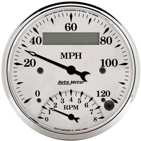 GAUGE, TACH/SPEEDO, 3 3/8in, 120MPH & 8K RPM, ELEC. PROGRAM., OLD TYME WHT