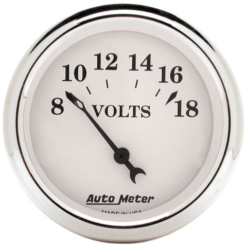 GAUGE, VOLTMETER, 2 1/16in, 18V, ELEC, OLD TYME WHITE
