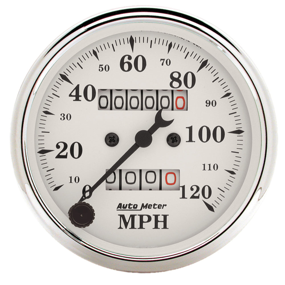 GAUGE, SPEEDOMETER, 3 1/8in, 120MPH, MECHANICAL, OLD TYME WHITE