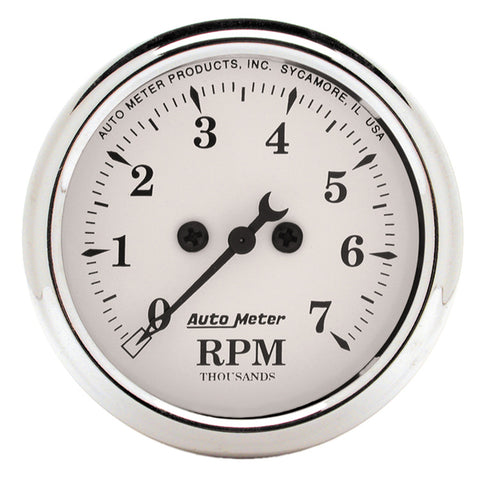 GAUGE, TACHOMETER, 2 1/16in, 7K RPM, IN-DASH, OLD TYME WHITE