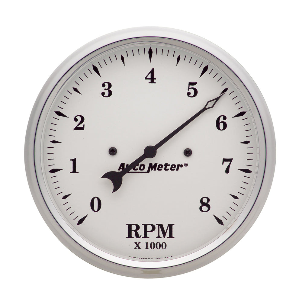 GAUGE, TACHOMETER, 5in, 8K RPM, IN-DASH, OLD TYME WHITE