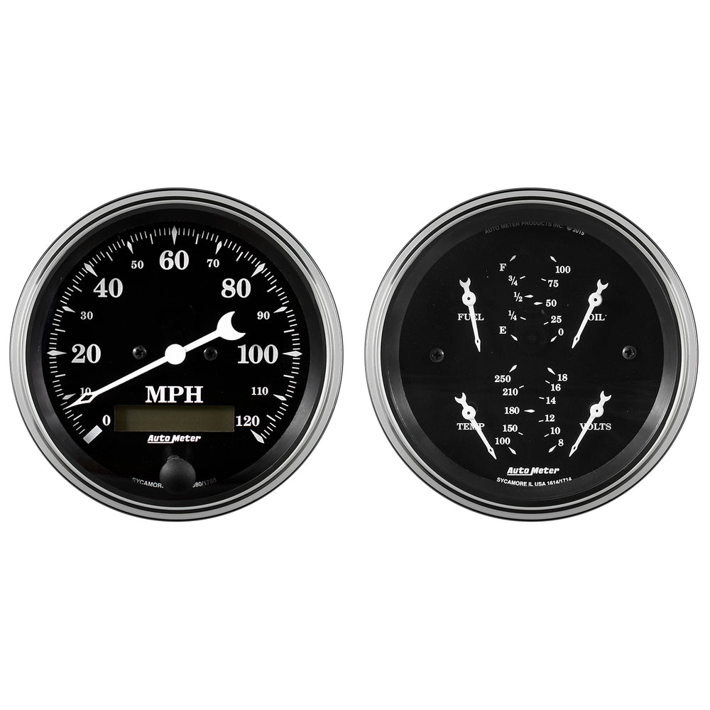 GAUGE KIT, 2 PC., QUAD & SPEEDOMETER, 3 3/8in, OLD TYME BLACK