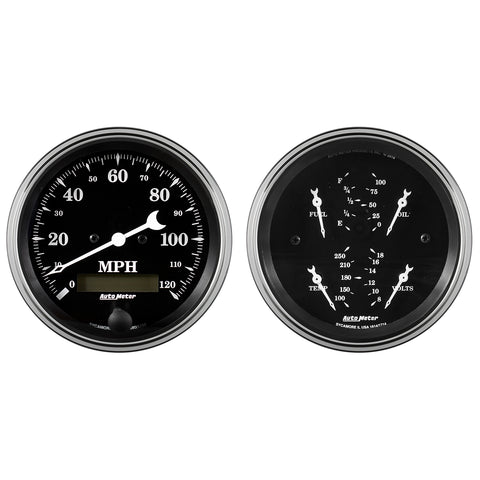 GAUGE KIT, 2 PC., QUAD & SPEEDOMETER, 3 3/8in, OLD TYME BLACK