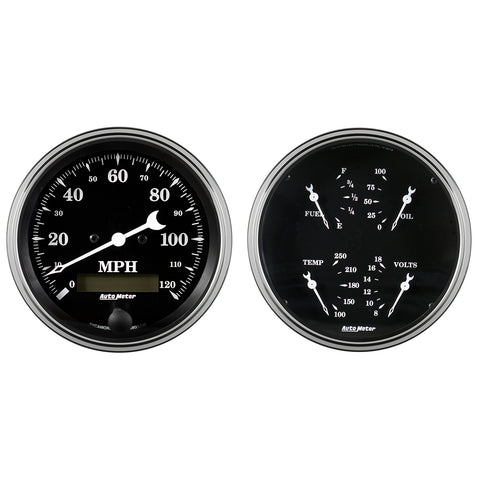 GAUGE KIT, 2 PC., QUAD & SPEEDOMETER, 5in, OLD TYME BLACK