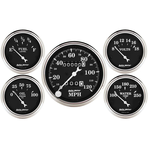GAUGE KIT, 5 PC., 3 1/8in & 2 1/16in, MECH. SPEEDOMETER, OLD TYME BLACK