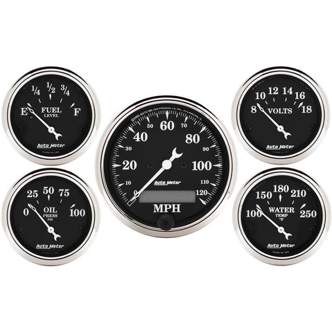 GAUGE KIT, 5 PC., 3 1/8in & 2 1/16in, ELEC. SPEEDOMETER, OLD TYME BLACK