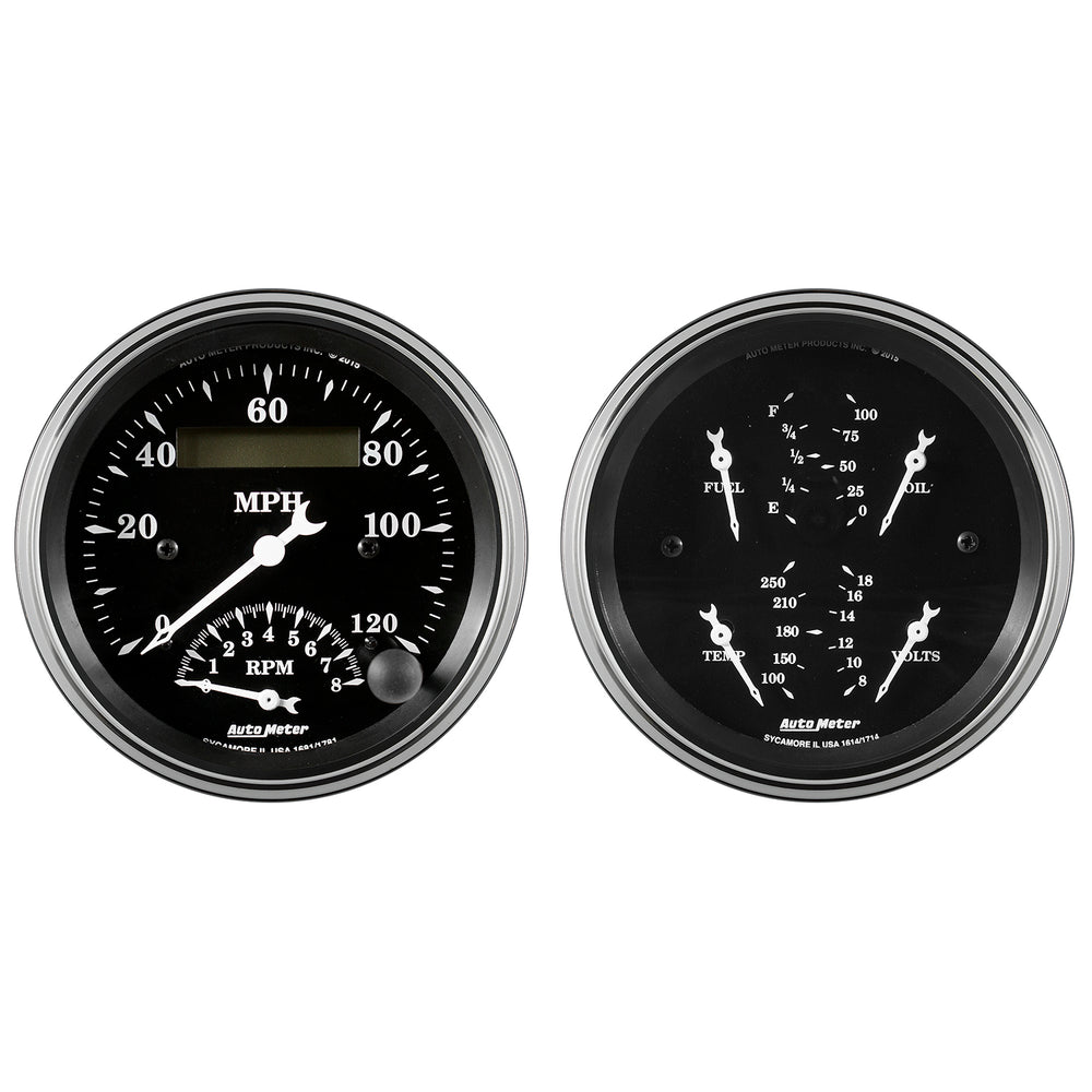 GAUGE KIT, 2 PC., QUAD & TACH/SPEEDO, 3 3/8in, OLD TYME BLACK