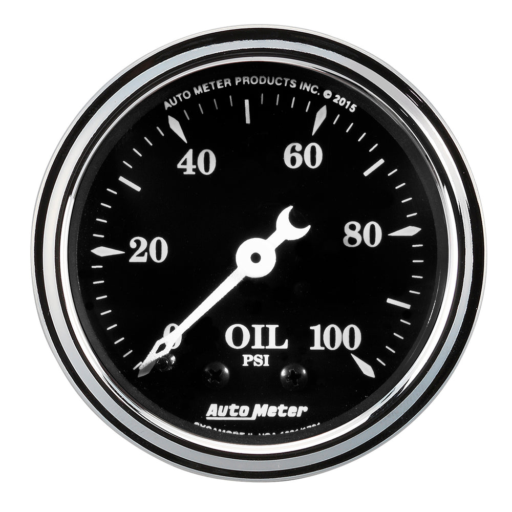 GAUGE, OIL PRESS, 2 1/16in, 100PSI, MECH, OLD TYME BLACK