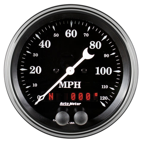 GAUGE, SPEEDOMETER, 3 3/8in, 120MPH, GPS, OLD TYME BLACK
