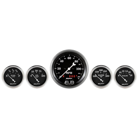 GAUGE KIT, 5 PC., 3 3/8in & 2 1/16in, GPS SPEEDOMETER, OLD TYME BLACK