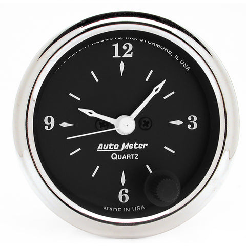 GAUGE, CLOCK, 2 1/16in, 12HR, ANALOG, OLD TYME BLACK