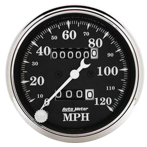 GAUGE, SPEEDO., 3 1/8in, 120MPH, MECHANICAL, OLD TYME BLK