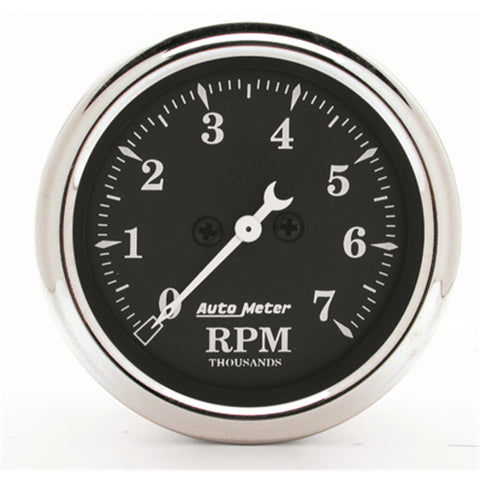 GAUGE, TACHOMETER, 2 1/16in, 7K RPM, IN-DASH, OLD TYME BLACK
