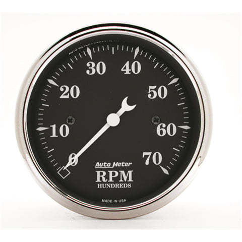 GAUGE, TACHOMETER, 3 1/8in, 7K RPM, IN-DASH, OLD TYME BLACK