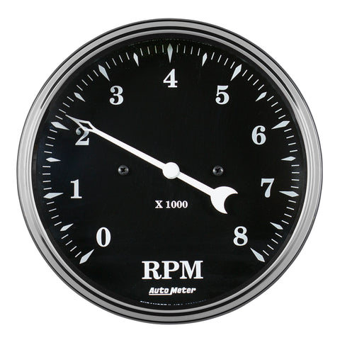 GAUGE, TACHOMETER, 5in, 8K RPM, IN-DASH, OLD TYME BLACK