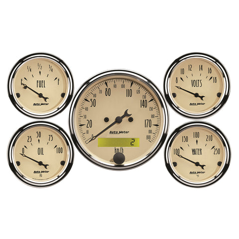 GAUGE KIT, 5 PC., 3 1/8in & 2 1/16in, ELEC. KM/H SPEEDOMETER, ANTIQUE BEIGE