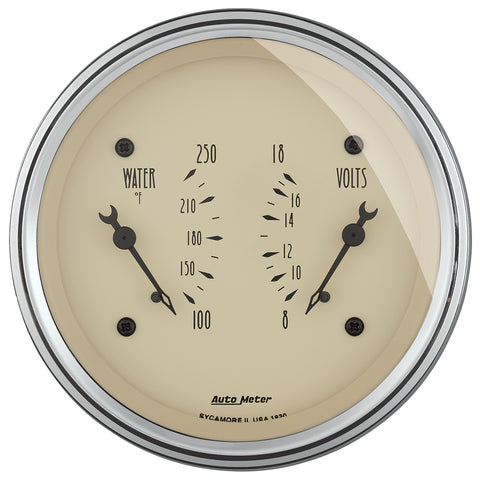 GAUGE, DUAL, WTMP & VOLT, 3 3/8in, 250?F & 18V, ELEC, ANTQ BEIGE