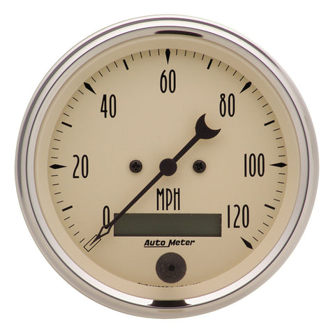 GAUGE, SPEEDO., 3 3/8in, 120MPH, ELEC. PROG. W/ LCD ODO, ANTQ BEIGE